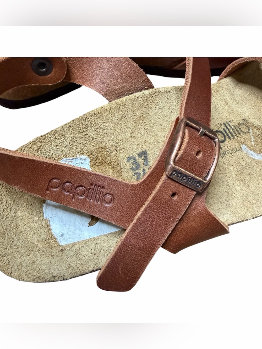 Birkenstock Papillio Lana Women’s US Size 6 / EU 37 Leather Wedge Sandals Cognac - Picture 8 of 9